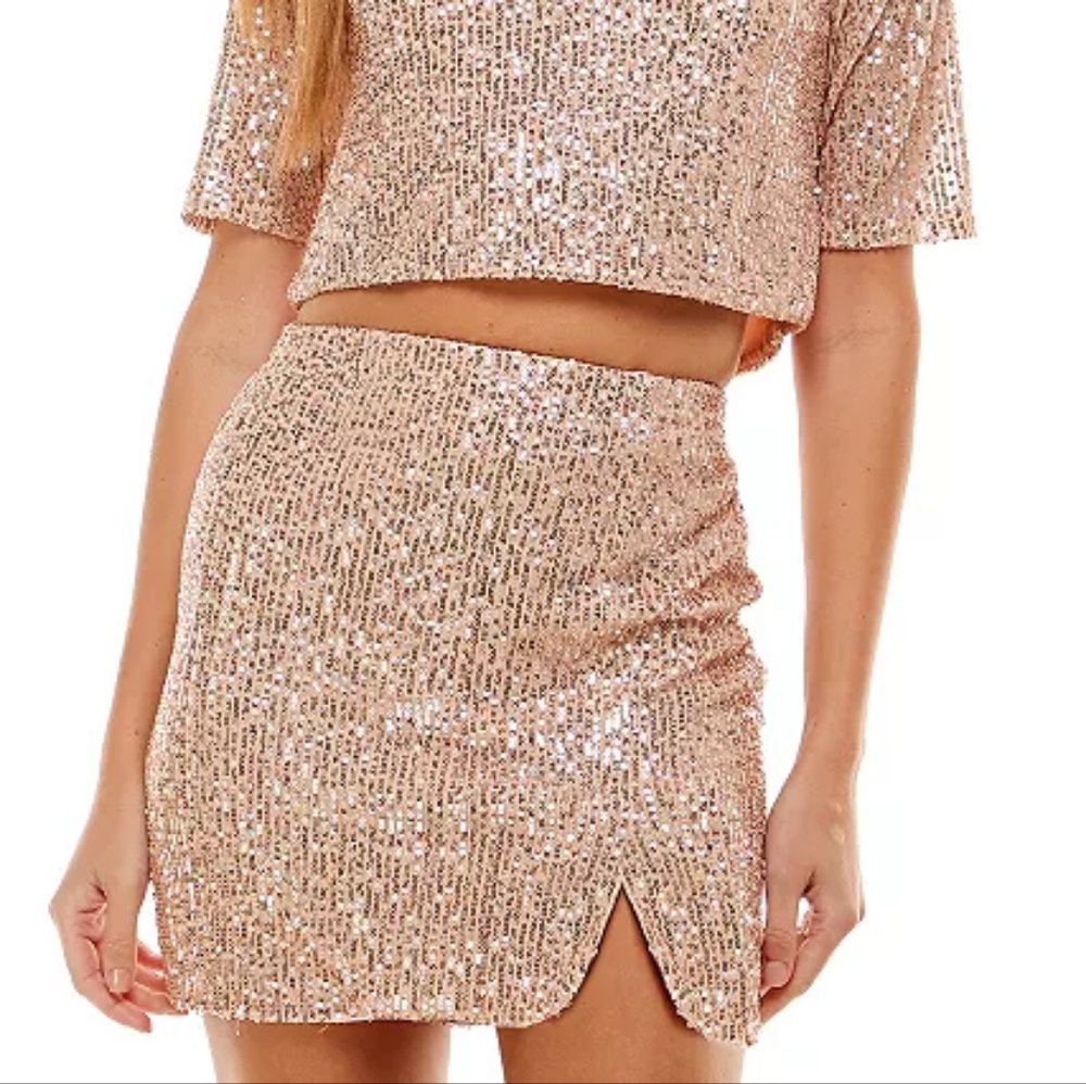 City Studio Rose Gold Sequin Mini Skirt Size S